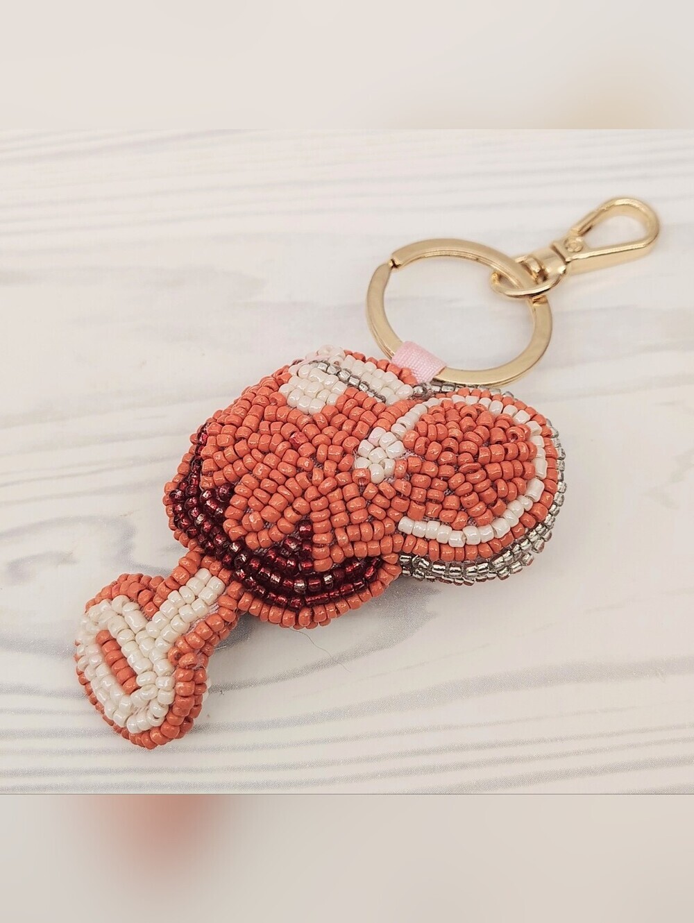 Beaded Coral Pacifier Keychain with Gold Hardware